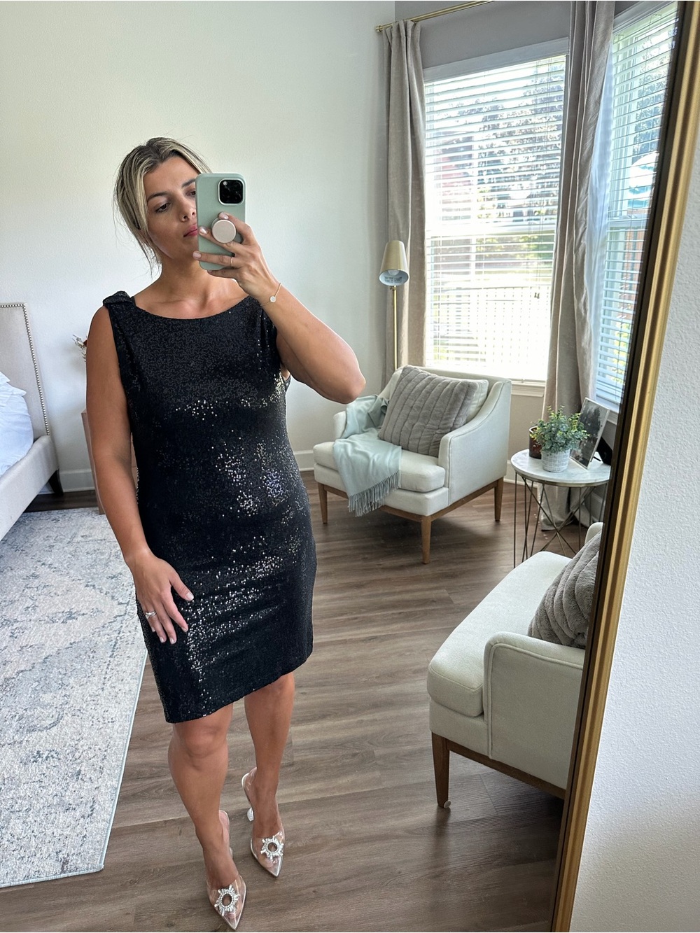 INC International Concepts Black Sequin Midi Sheath Dress
